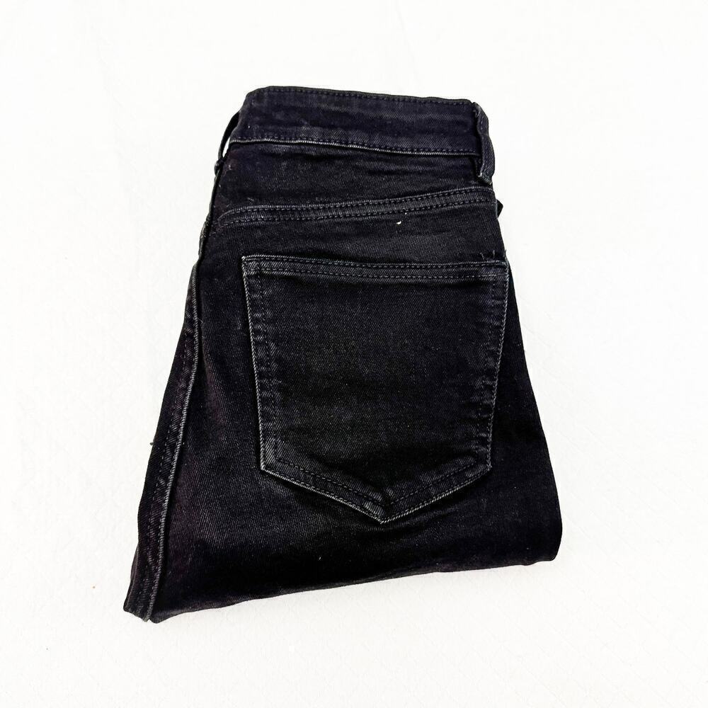 Zara Black Flared Wide Leg Raw Hem Denim Jeans Zip Up Size 6